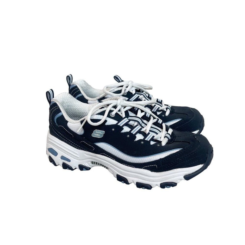 Skechers Dlites Navy Blue Lace Up Low Top Sport Sneakers Shoes 11422 Womens 7